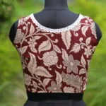 Kalamkari Square Neck S/L – Blouse in Chocolate, neckline | Tilattama