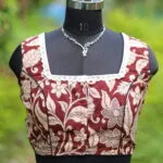Kalamkari Square Neck S/L – Blouse in Chocolate, neckline | Tilattama