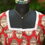 Kalamkari Square Neck S/L – Blouse in Maroon, neckline | Tilattama