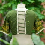 Karat Cord Jamdani – Blouse in Mosh green, back view | Tilattama