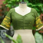 Karat Cord Jamdani – Blouse in Mosh green, front view | Tilattama