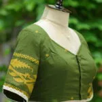 Karat Cord Jamdani – Blouse in Mosh green, side view | Tilattama