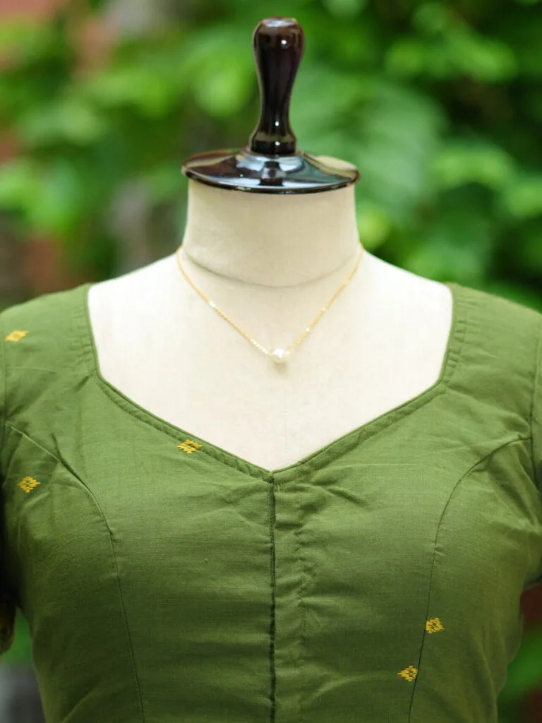Karat Cord Jamdani – Blouse in Mosh green | Tilattama