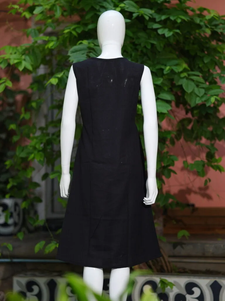Khadi Blazer One Piece – Kurti in Black, back view | Tilattama