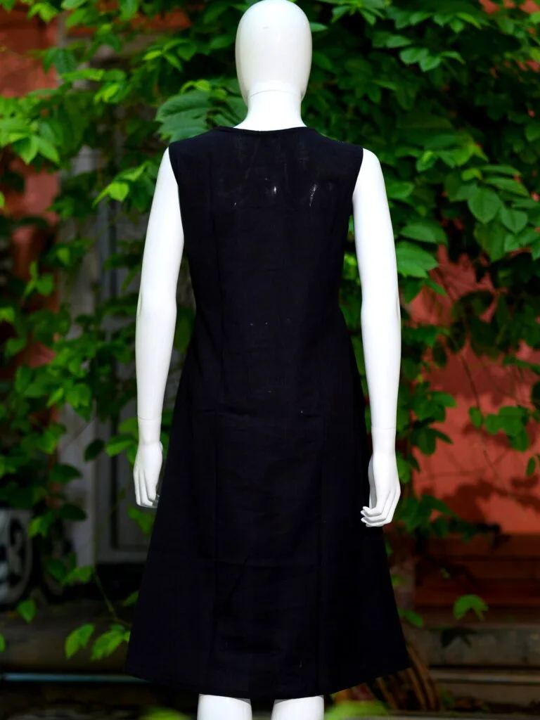 Khadi Blazer One Piece – Blouse in Black, back view | Tilattama