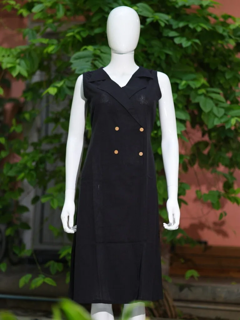 Khadi Blazer One Piece – Kurti in Black, front view | Tilattama