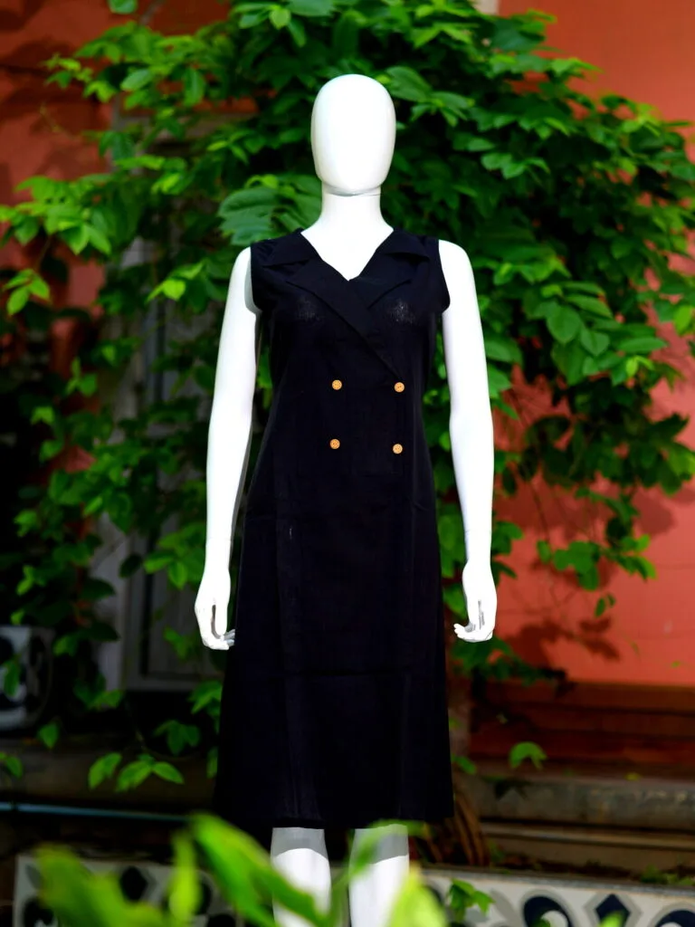 Khadi Blazer One Piece – Blouse in Black, front view | Tilattama