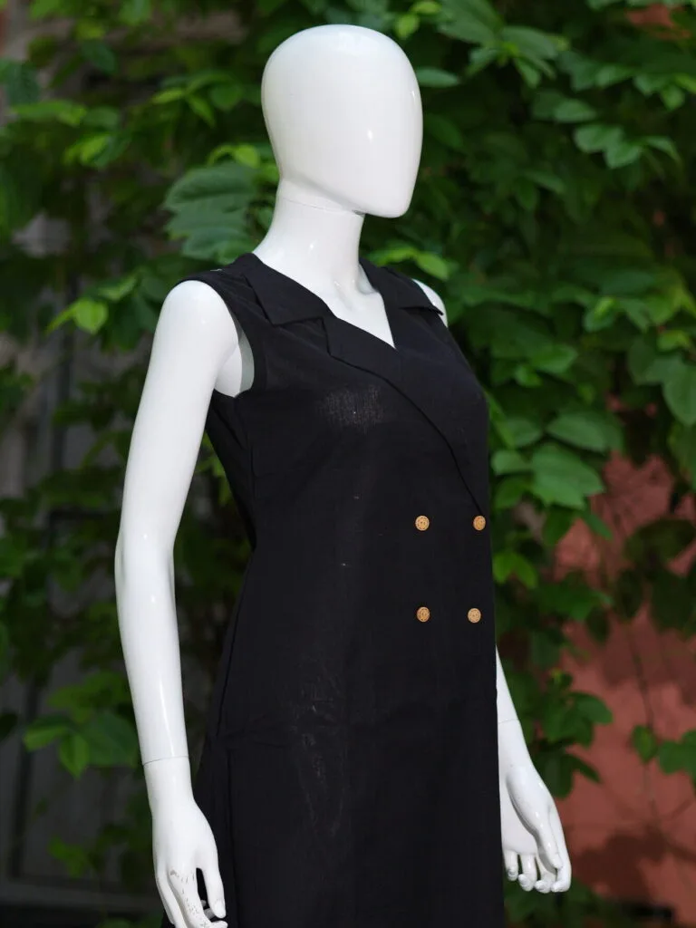 Khadi Blazer One Piece – Kurti in Black, side view | Tilattama
