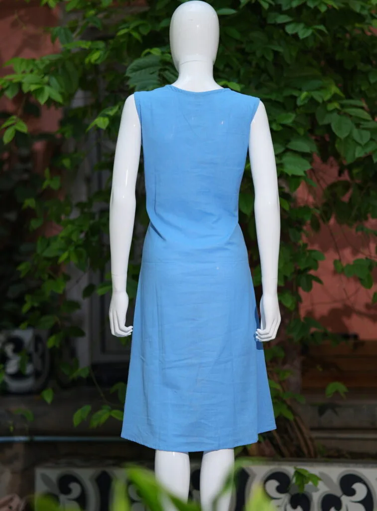 Khadi Blazer One Piece – Kurti in Powder Blue, back view | Tilattama