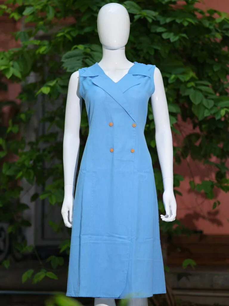Khadi Blazer One Piece – Kurti in Powder Blue, front view | Tilattama