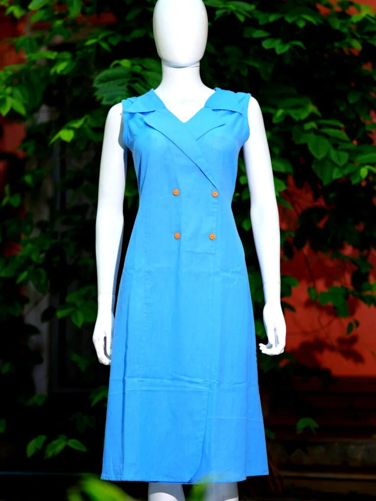 Khadi Blazer One Piece – Blouse in Powder Blue, front view | Tilattama