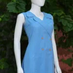 Khadi Blazer One Piece – Kurti in Powder Blue, side view | Tilattama