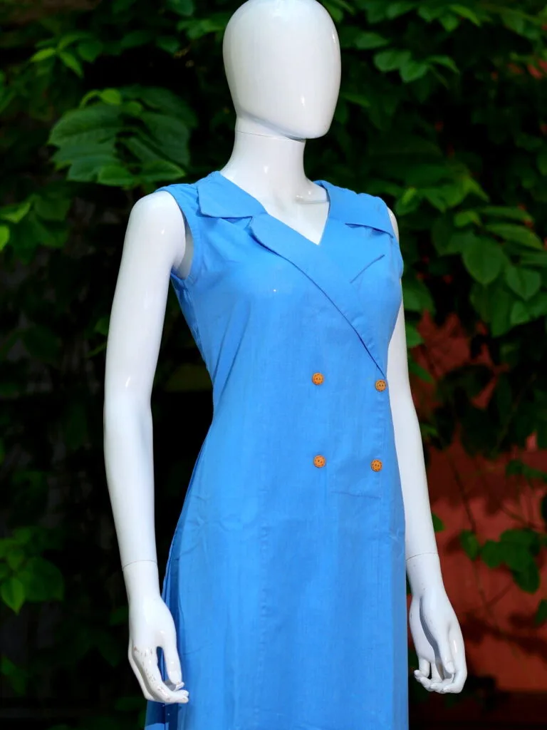 Khadi Blazer One Piece – Blouse in Powder Blue, side view | Tilattama