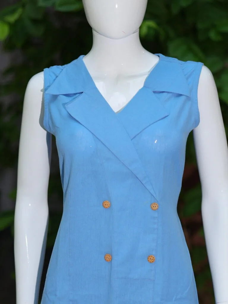 Khadi Blazer One Piece – Kurti in Powder Blue | Tilattama