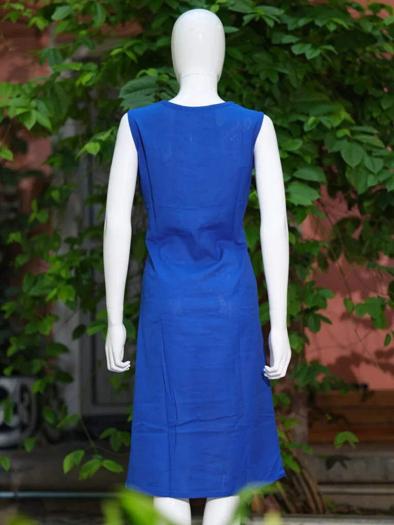 Khadi Blazer One Piece – Kurti in Royal Blue, back view | Tilattama