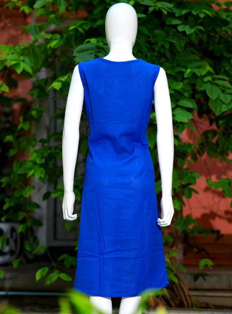 Khadi Blazer One Piece – Blouse in Royal Blue, back view | Tilattama