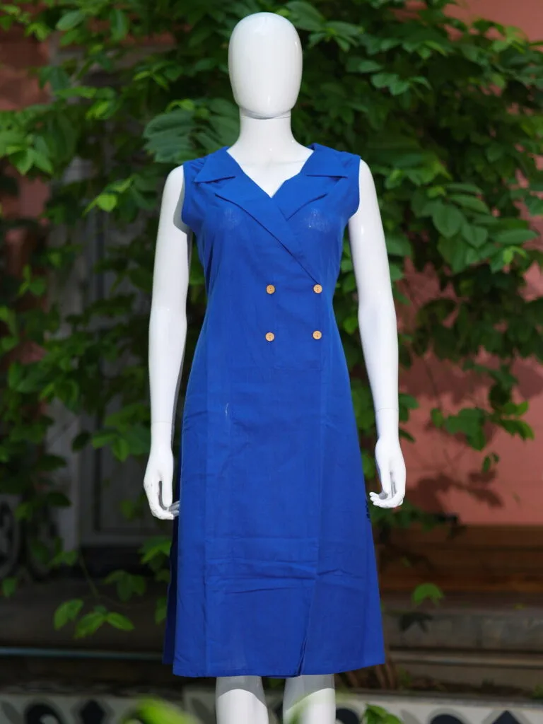 Khadi Blazer One Piece – Kurti in Royal Blue, front view | Tilattama