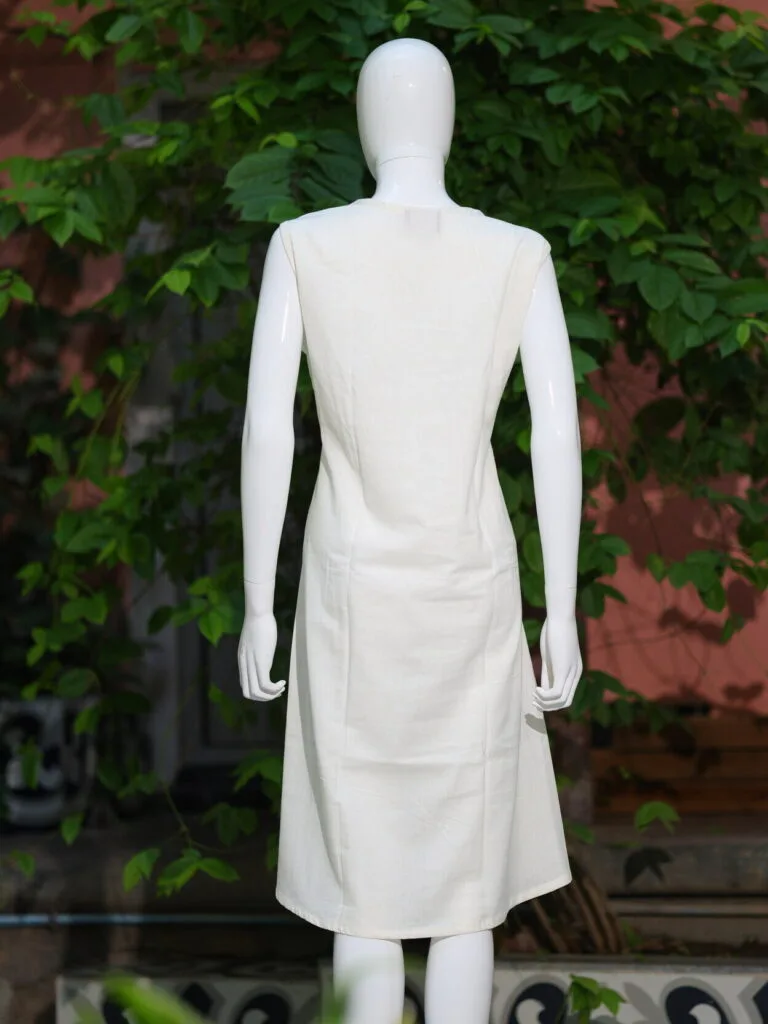 Khadi Blazer One Piece – Kurti in white, back view | Tilattama