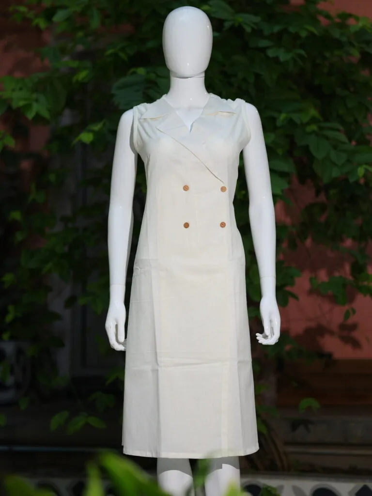 Khadi Blazer One Piece – Kurti in white, front view | Tilattama