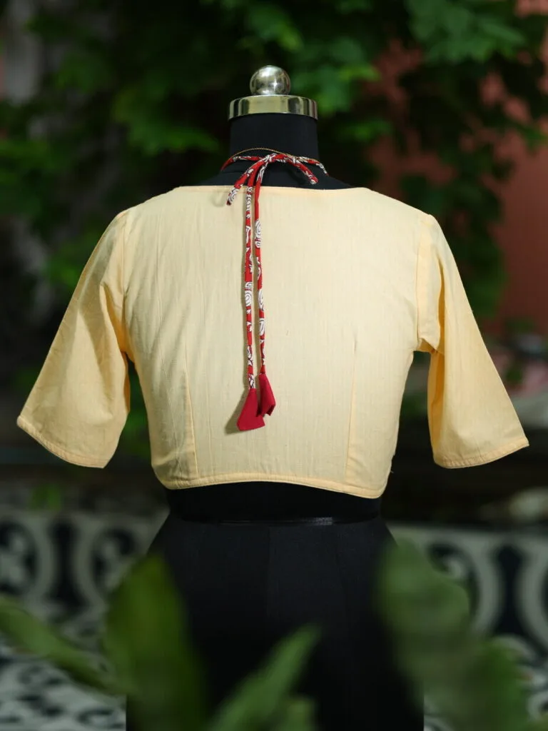Khadi Sangeneri Masaba G/S – Blouse in Cream, back view | Tilattama