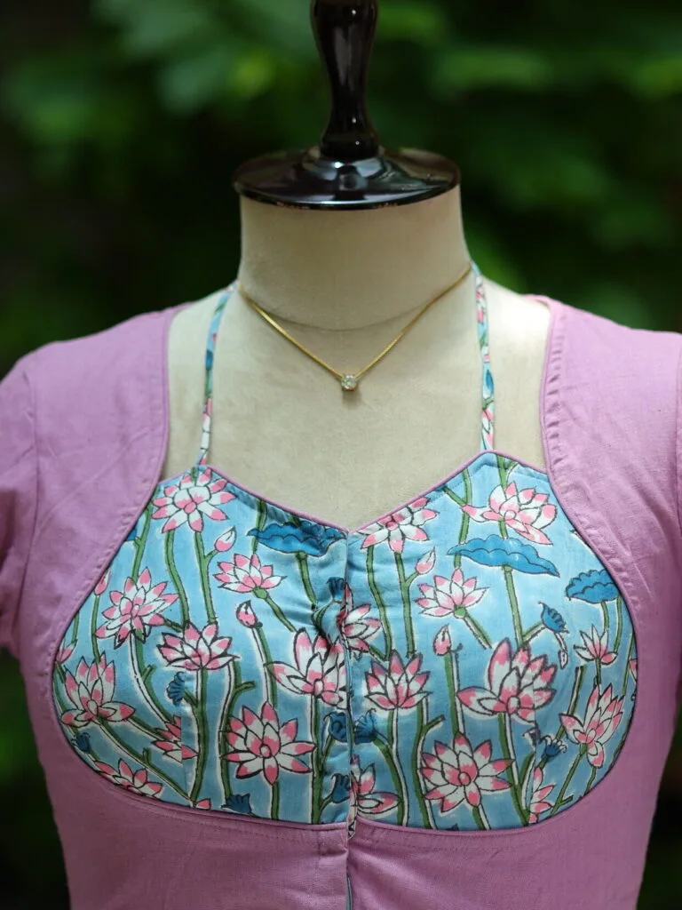 Khadi Sangeneri Masaba G/S – Blouse in Mauve | Tilattama