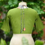 Khadi Sangeneri Masaba G/S – Blouse in Mosh green, back view | Tilattama