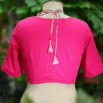 Khadi Sangeneri Masaba G/S – Blouse in Rani, back view | Tilattama