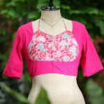 Khadi Sangeneri Masaba G/S – Blouse in Rani, front view | Tilattama