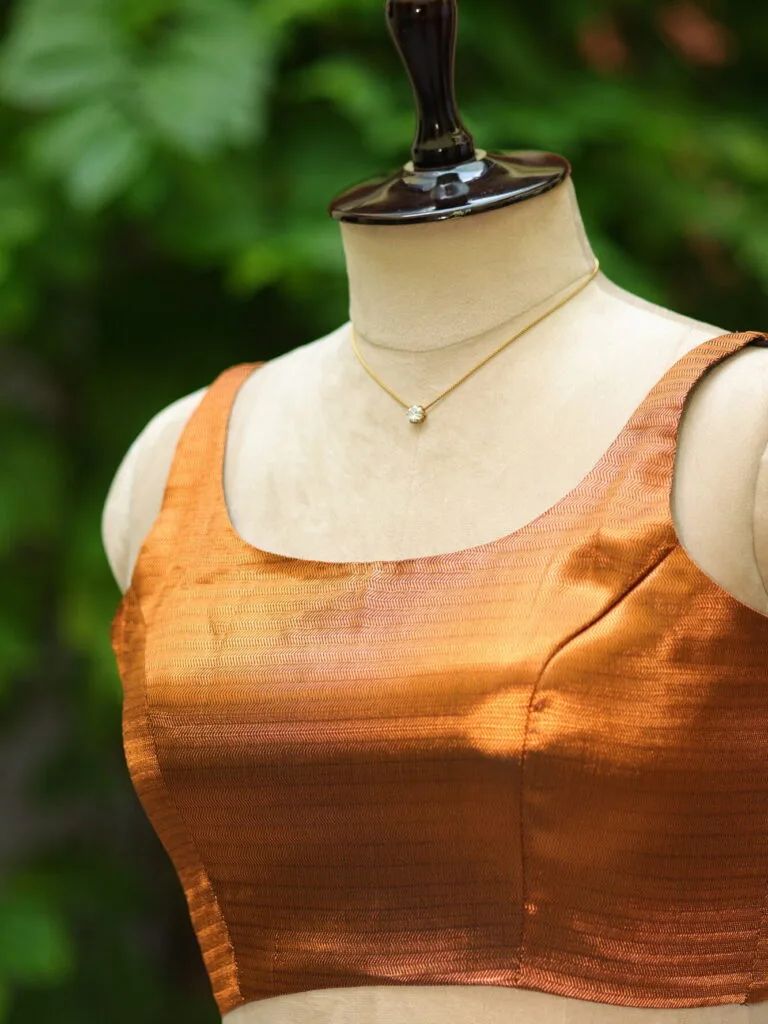 Metallic Raga Round Neck – Blouse in Copper, neckline | Tilattama