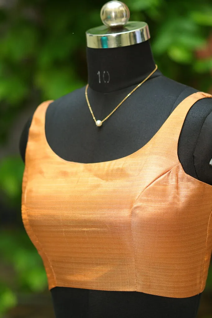 Metallic Raga Round Neck – Blouse in Golden, neckline | Tilattama