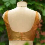 Metallic Raga Round Neck – Blouse in Metallic Mosh Green, neckline | Tilattama