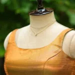 Metallic Raga Round Neck – Blouse in Metallic Mosh Green, neckline | Tilattama