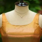 Metallic Raga Round Neck – Blouse in Metallic Mosh Green, neckline | Tilattama