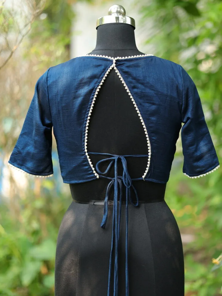 Moti Bichitra Backless – Blouse in Mid Night Blue, back view | Tilattama