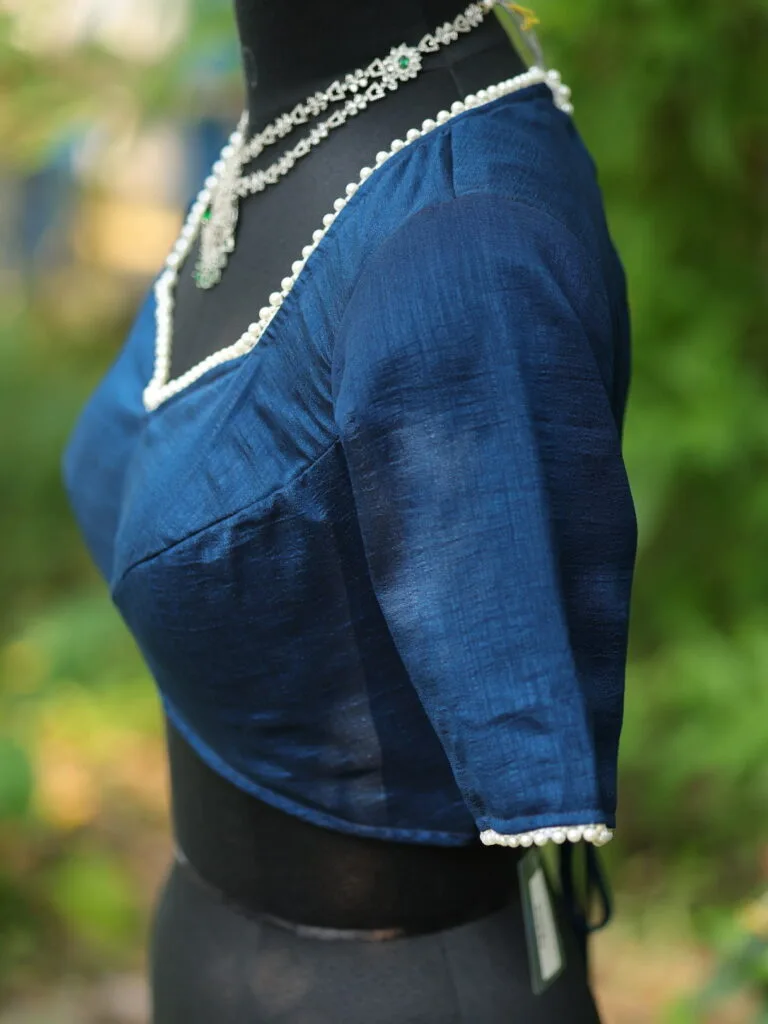 Moti Bichitra Backless – Blouse in Mid Night Blue, side view | Tilattama