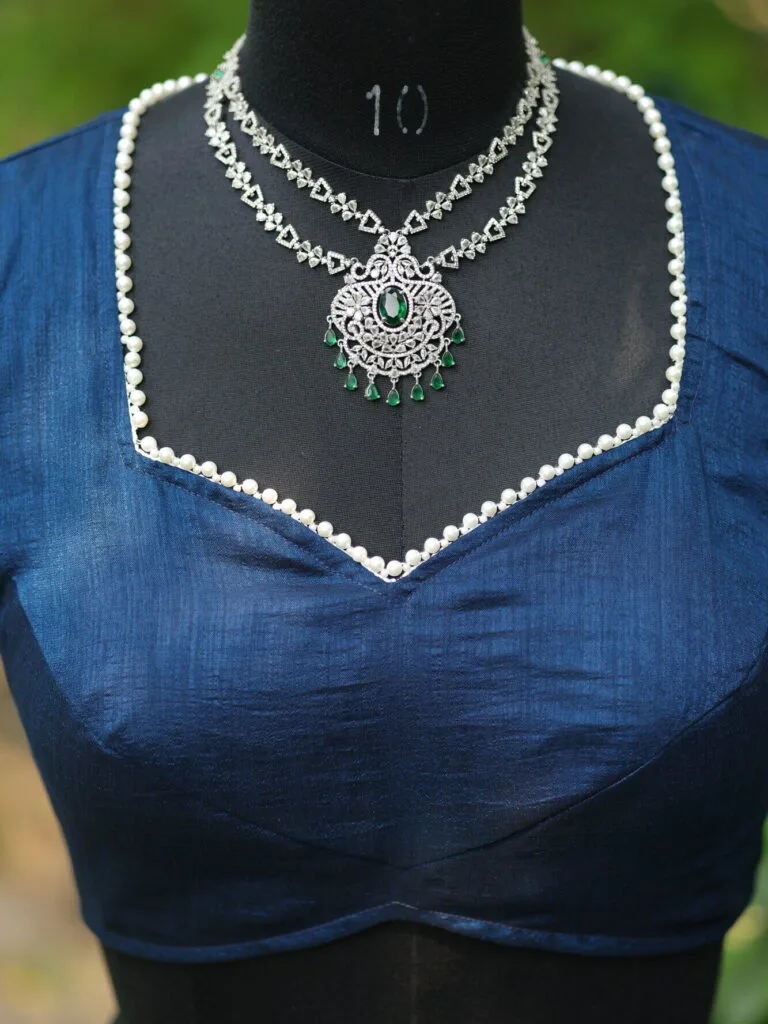 Moti Bichitra Backless – Blouse in Mid Night Blue | Tilattama
