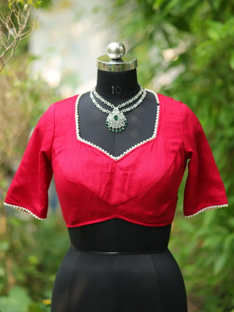 Moti Bichitra Backless – Blouse in Rani, front view | Tilattama