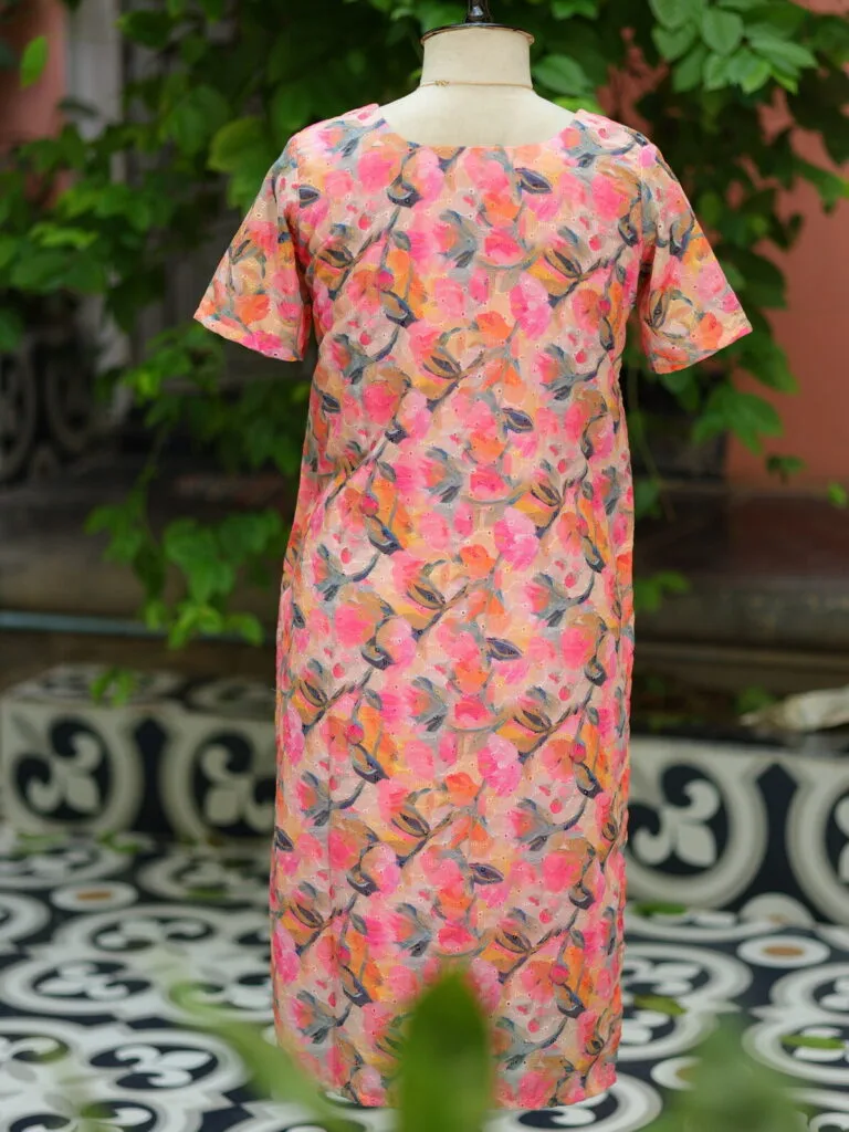 Multi Floral Chikan – Kurti in Blush pink, back view | Tilattama