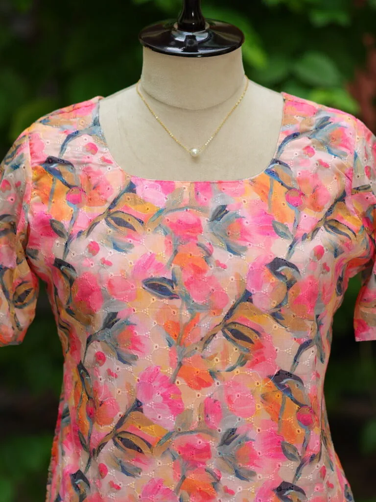 Multi Floral Chikan – Kurti in Blush pink | Tilattama