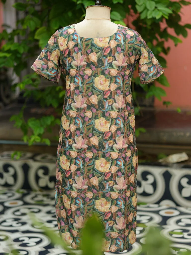 Multi Floral Chikan – Kurti in Green, back view | Tilattama