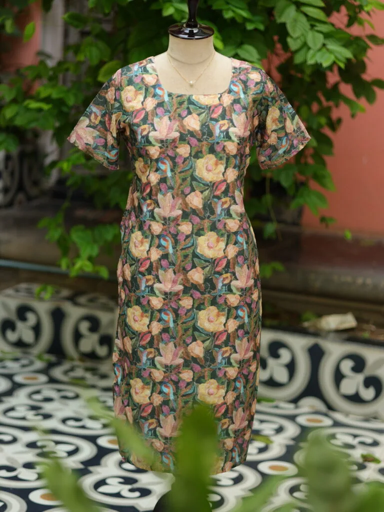 Multi Floral Chikan – Kurti in Green, front view | Tilattama