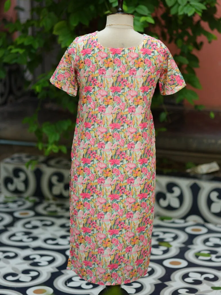 Multi Floral Chikan – Kurti in rainbow, back view | Tilattama