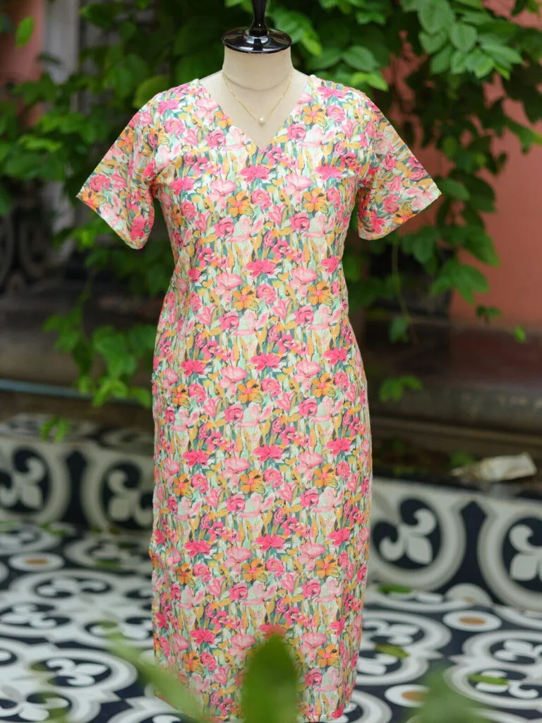 Multi Floral Chikan – Kurti in rainbow, front view | Tilattama