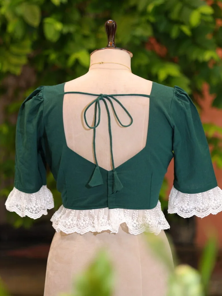 Nandini – Blouse in Bottle Green, back view | Tilattama