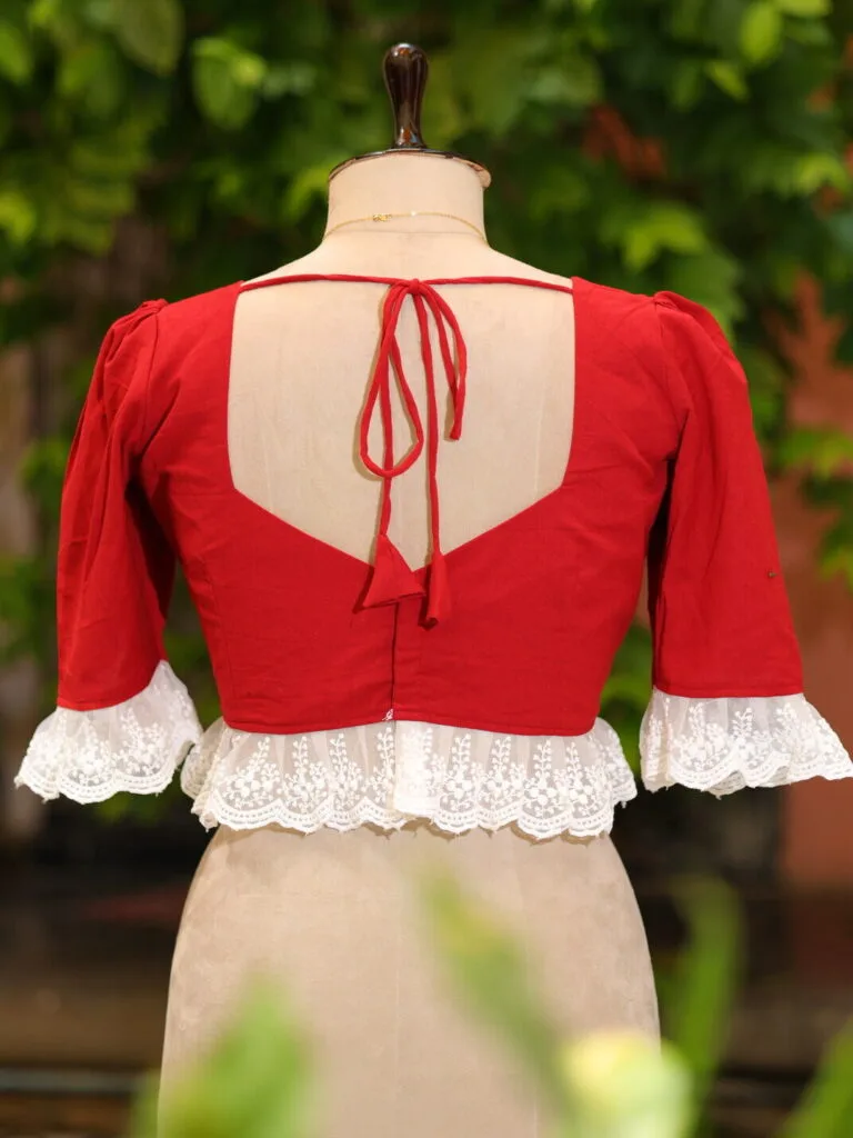 Nandini – Blouse in Maroon, back view | Tilattama