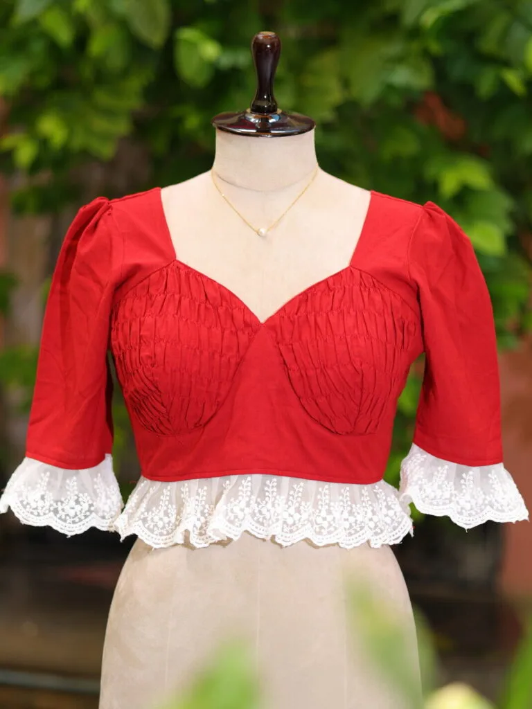 Nandini – Blouse in Maroon, front view | Tilattama