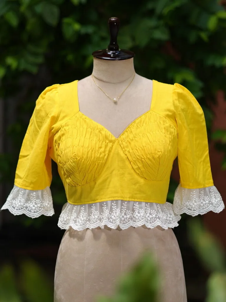 Nandini – Blouse in Yellow, front view | Tilattama