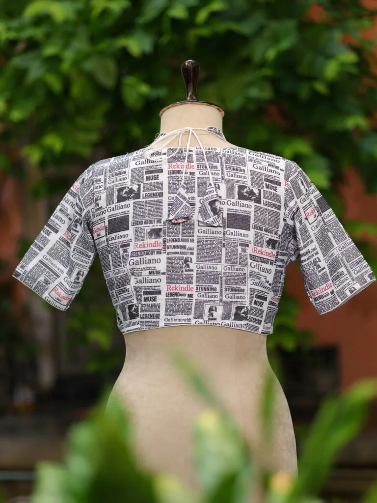News Paper Masaba – Blouse in white, back view | Tilattama