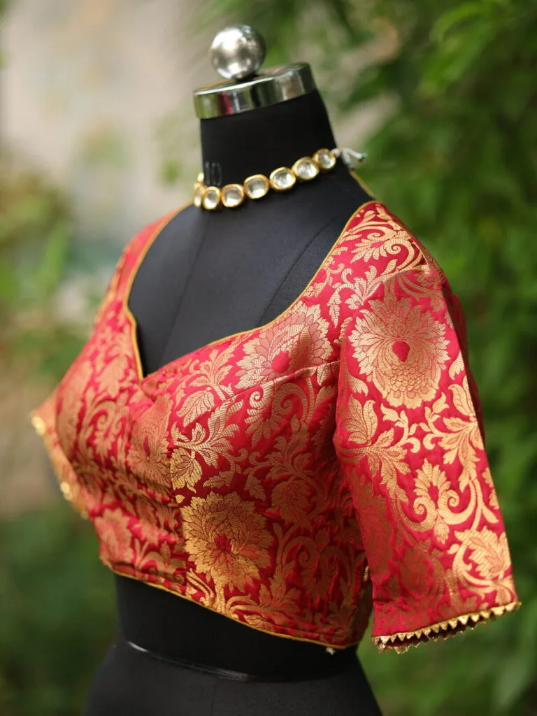 Noorani Katan G/S – Blouse in Maroon, side view | Tilattama