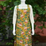 Pen Kalamkari Baby Collar One Piece – Kurti in Neon Pista, front view | Tilattama